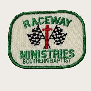 Vintage Raceway Ministries Southern Baptist Embroidered Iron-On Patch Green